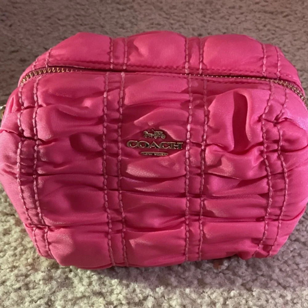 COACH Boxy Cosmetic/Makeup Case - Ruched Nylon - Confetti Pink